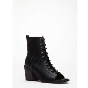 Black Lace-up Peep Toe Booties